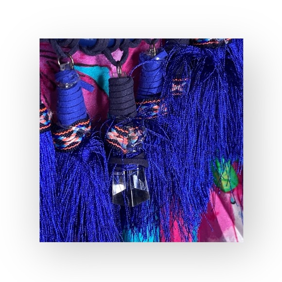 Boston Proper 𑁍 Floral Print Tassel Necklace Handkerchief Hem Dress 𑁍 Aqua 𑁍 - Picture 14 of 16